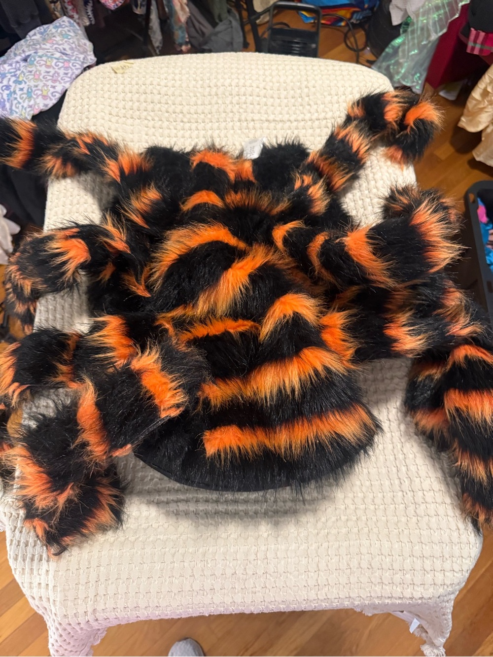 Skull & Bones Furry Spider Dog Halloween Costume Black Orange Plush XL